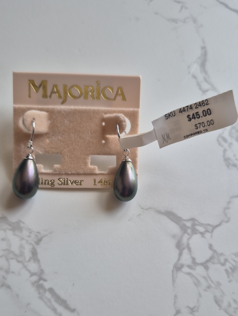 Majorica Iridescent Black Teardrop Pearl Earrings in Sterling Silver